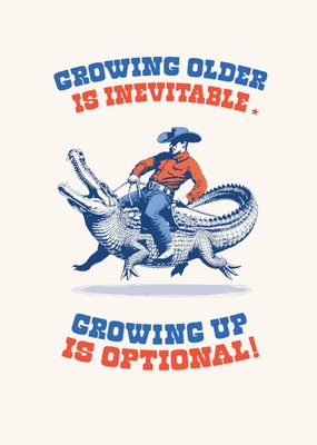 Cowboy Riding Alligator Illustrated Birthday Card