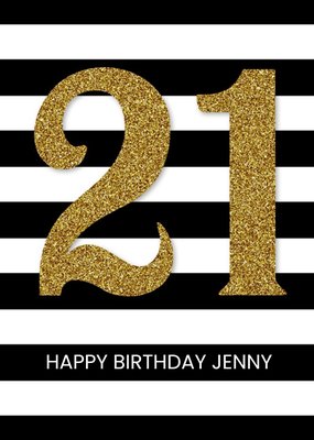 21st Stripe Birthday Card - Gold 21st